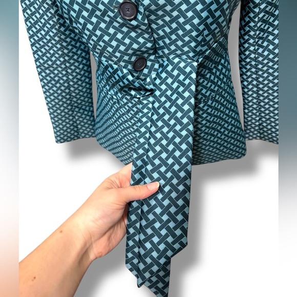 Argent Elegant Teal Lattice Patterned Women's Belted Blazer Jacket Size 2 - Picture 6 of 11